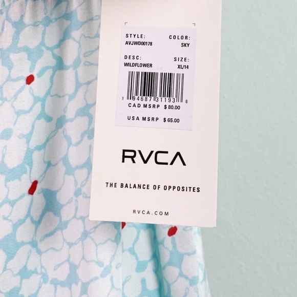 NWT RVCA Wildflower Tie Front Slit Midi Dress Blue & White - Picture 8 of 10